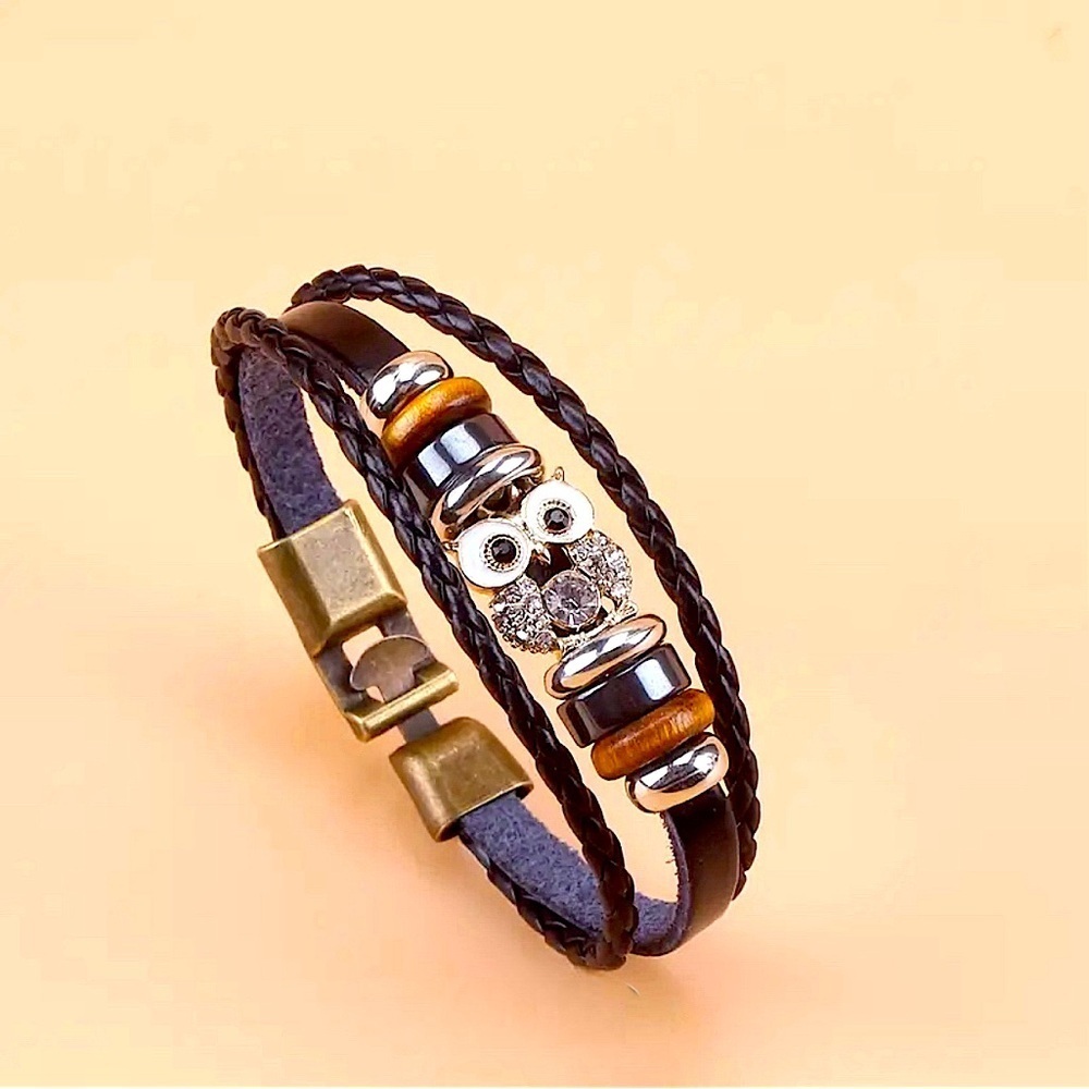 Tribal Owl PU Leather Bracelet